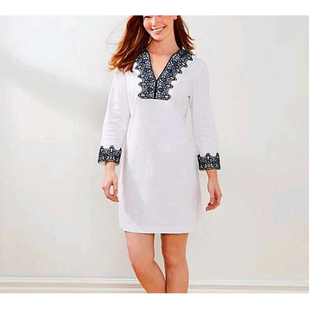 Preston & York Womens 6 NWT Coastal Nautical Preppy Embroidery Linen Dress White
